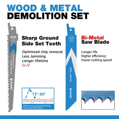 12-Piece Bi-Metal Demolition Reciprocating Saw Blade Set – Wood, Nail-Embedded Timber & Metal